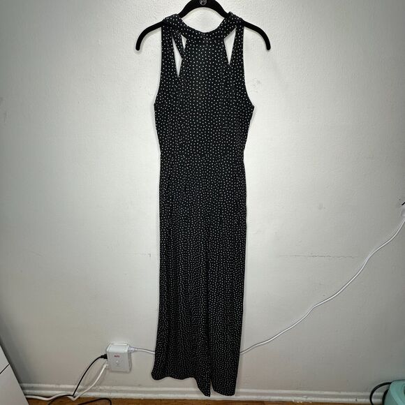 Audrey Halterneck Black White Polka Dot Open Tie Back Pleat Wide Leg Jumpsuit S - Picture 3 of 16
